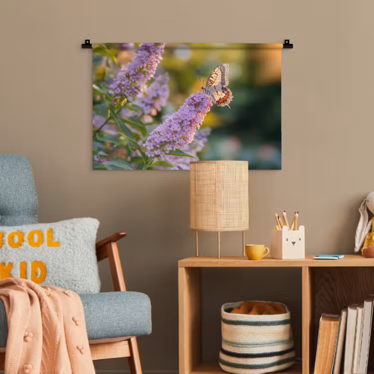 Sierlijke - Vlinder - Paarse - Bloemen Wandkleed katoen klein -wsfeer4_kind