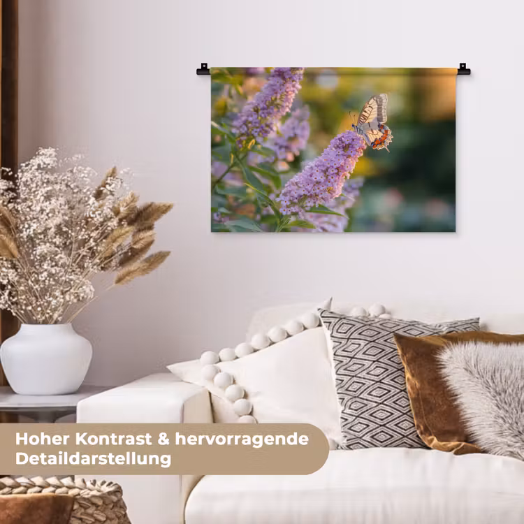 Sierlijke - Vlinder - Paarse - Bloemen Wandkleed katoen klein -tsfeer1_DE