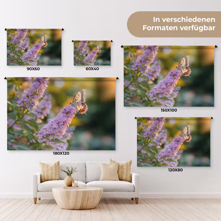 Sierlijke - Vlinder - Paarse - Bloemen Wandkleed katoen klein -tsfeer8_DE