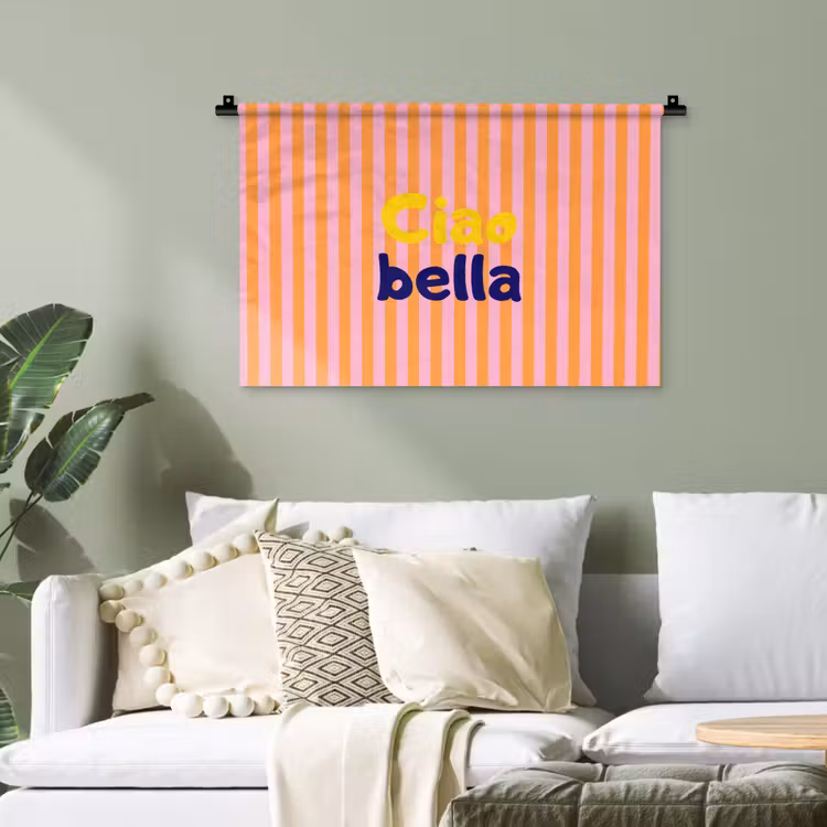 Verticaal - Strepen - Oranje - Ciao bella Wandkleed katoen klein -sfeer7