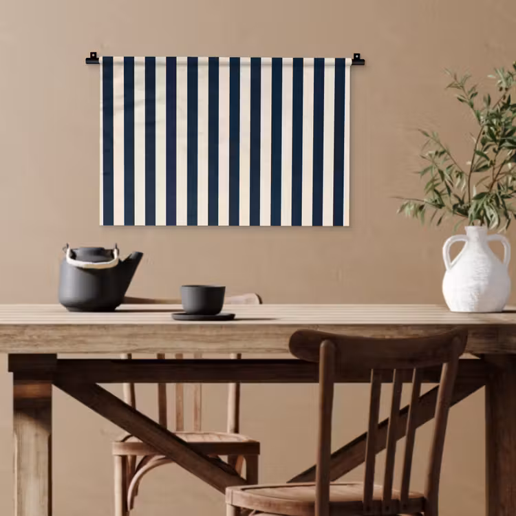 Verticale strepen - Blauw - Crème Wandkleed katoen klein 269 -sfeer6