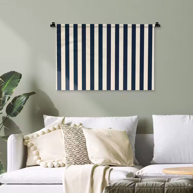 Verticale strepen - Blauw - Crème Wandkleed katoen klein 269 -sfeer7