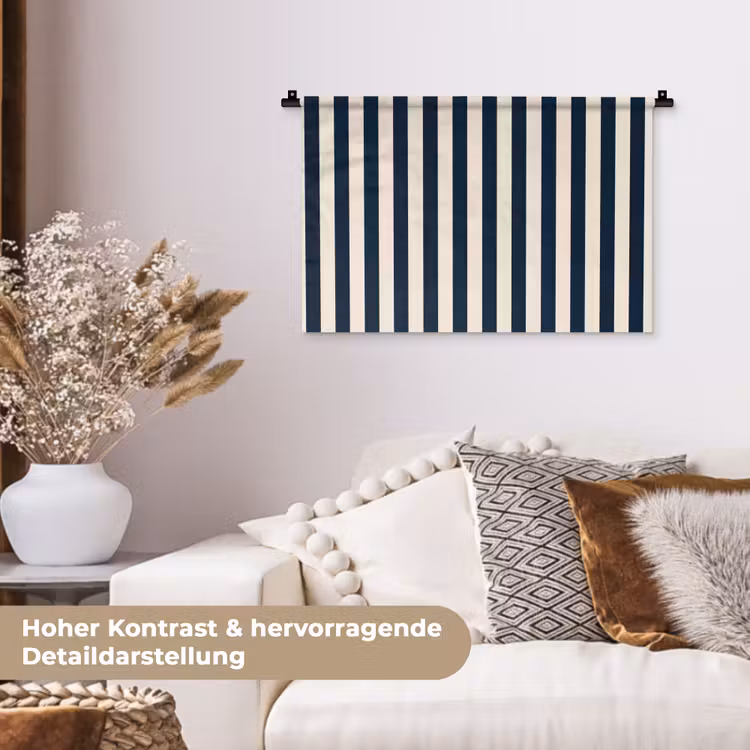 Verticale strepen - Blauw - Crème Wandkleed katoen klein 269 -tsfeer1_DE