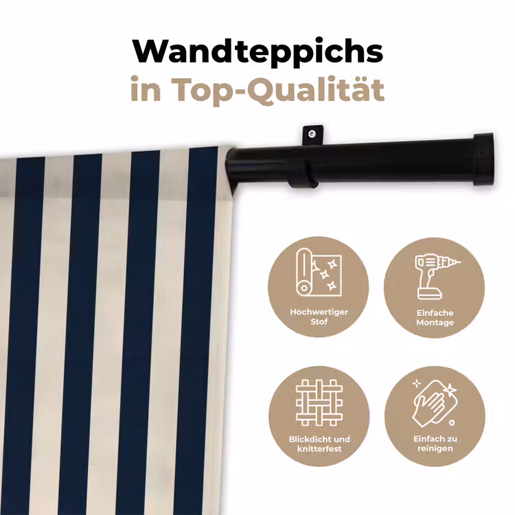 Verticale strepen - Blauw - Crème Wandkleed katoen klein 269 -tsfeer2_DE