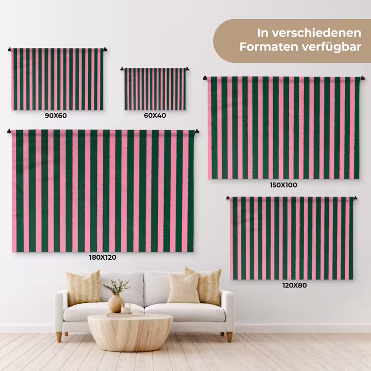 Verticale strepen - Groen - Roze Wandkleed katoen klein 269 -tsfeer8_DE