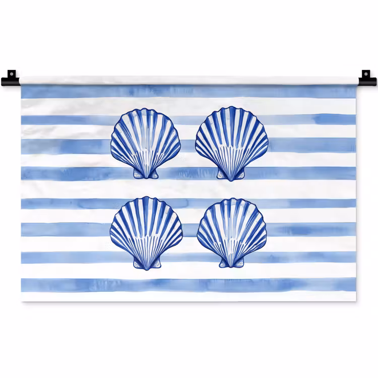 Vier schelpen - Blauw - Wit - Strepen Wandkleed katoen klein -zz3d