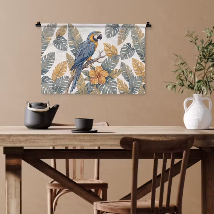 Vogel - Tak - Natuur - Mozaïek - Blauw Wandkleed katoen klein -sfeer6