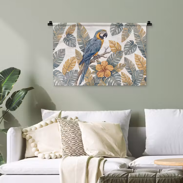 Vogel - Tak - Natuur - Mozaïek - Blauw Wandkleed katoen klein -sfeer7