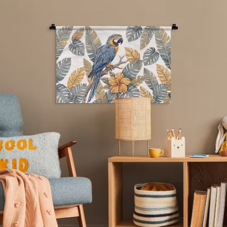 Vogel - Tak - Natuur - Mozaïek - Blauw Wandkleed katoen klein -wsfeer4_kind