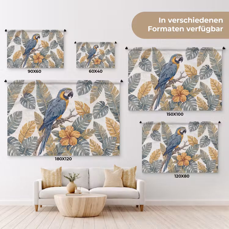 Vogel - Tak - Natuur - Mozaïek - Blauw Wandkleed katoen klein -tsfeer8_DE