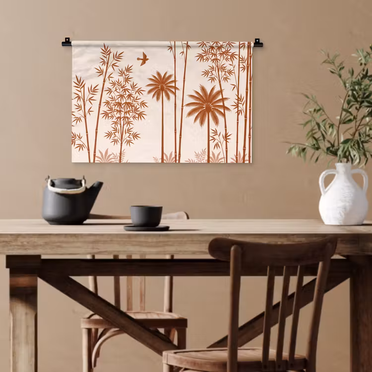 Vogel - Boom - Tropisch - Minimalistisch - Bruin Wandkleed katoen klein -sfeer6