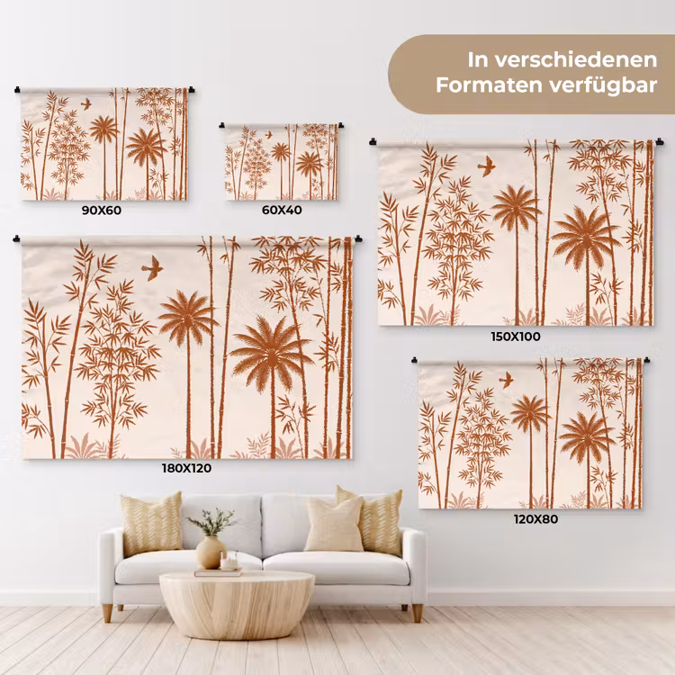 Vogel - Boom - Tropisch - Minimalistisch - Bruin Wandkleed katoen klein -tsfeer8_DE