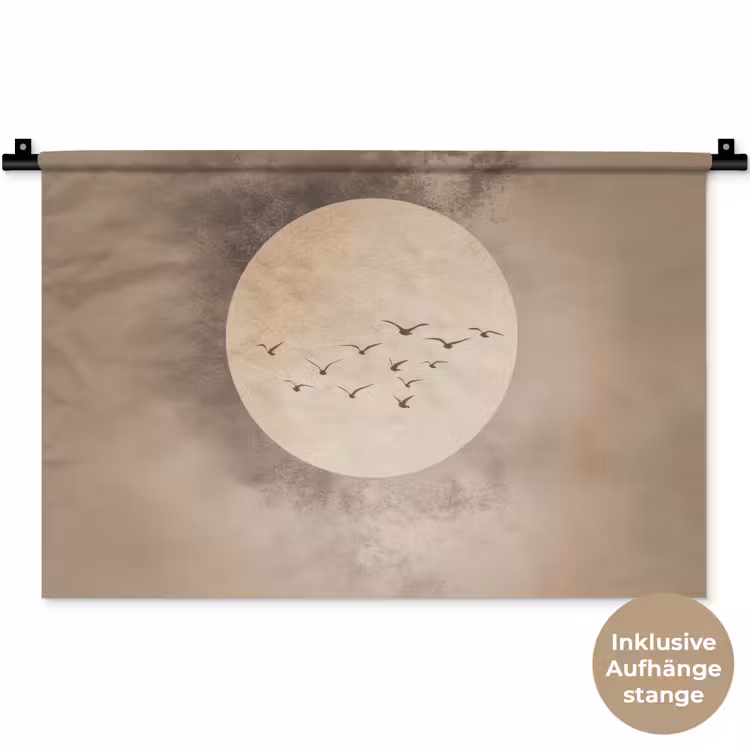 Vogel - Beige - Japandi Wandkleed katoen klein -t3d_DE