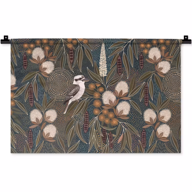 Vogel - Bladeren - Natuur - Illustratie - Groen Wandkleed katoen klein -zz3d