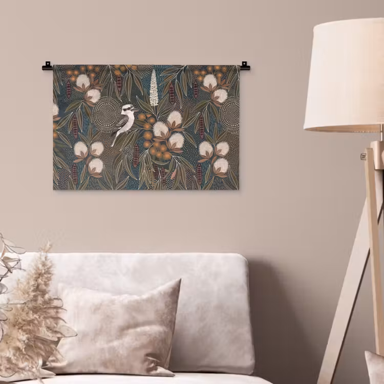 Vogel - Bladeren - Natuur - Illustratie - Groen Wandkleed katoen klein -sfeer4