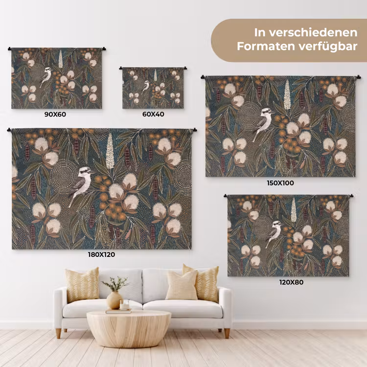 Vogel - Bladeren - Natuur - Illustratie - Groen Wandkleed katoen klein -tsfeer8_DE