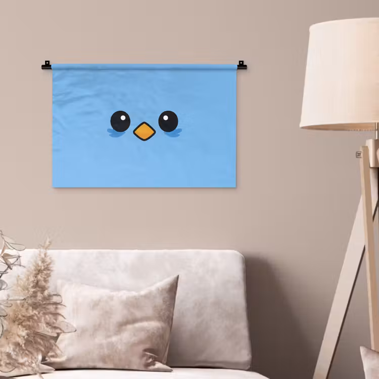 Vogel - Blauw - Eenvoudig Wandkleed katoen klein -sfeer4