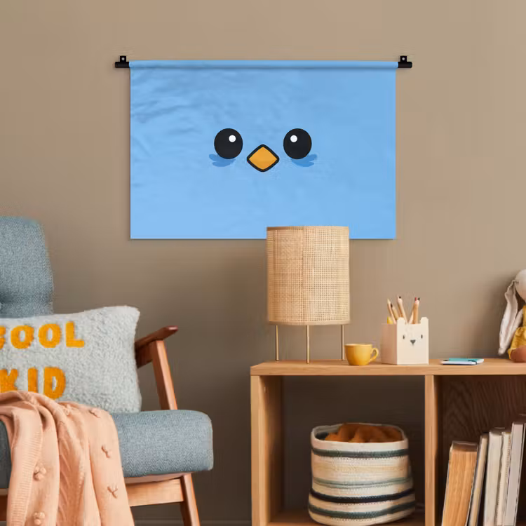 Vogel - Blauw - Eenvoudig Wandkleed katoen klein -wsfeer4_kind