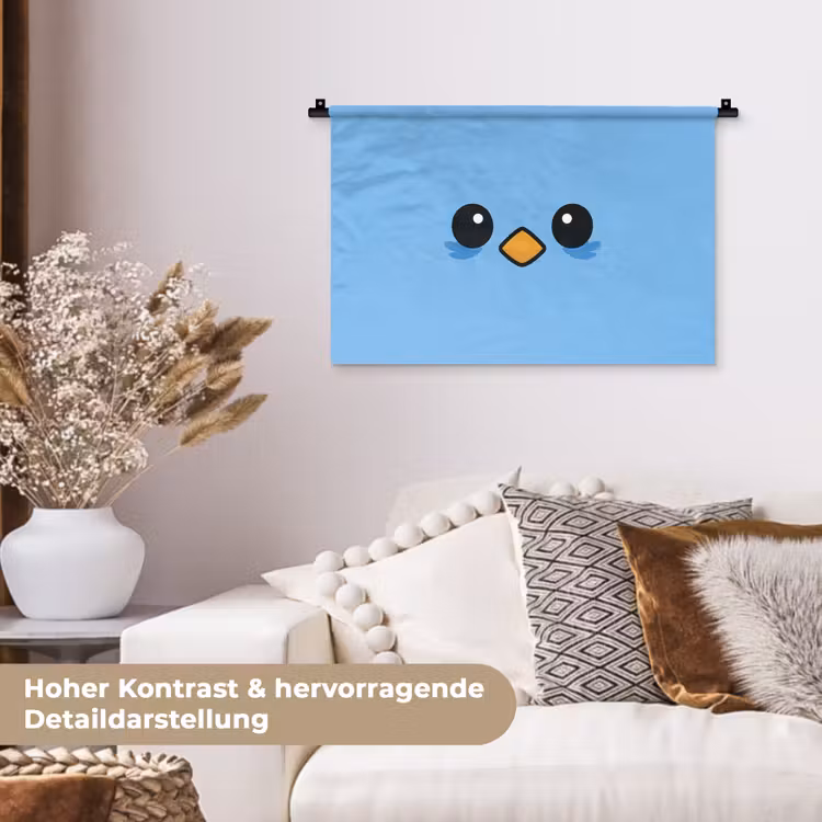 Vogel - Blauw - Eenvoudig Wandkleed katoen klein -tsfeer1_DE
