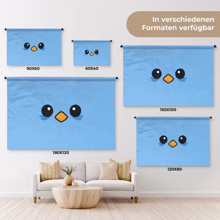 Vogel - Blauw - Eenvoudig Wandkleed katoen klein -tsfeer8_DE