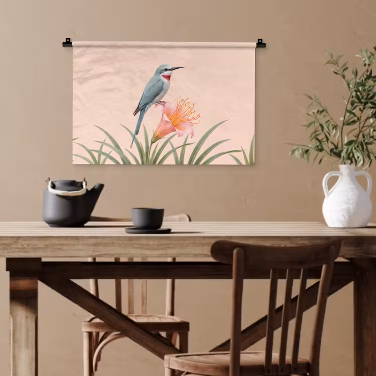 Vogel - Bloem - Natuur - Roze Wandkleed katoen klein -sfeer6