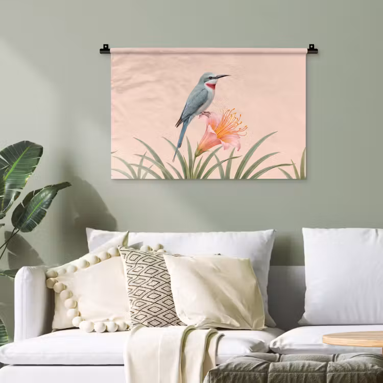 Vogel - Bloem - Natuur - Roze Wandkleed katoen klein -sfeer7