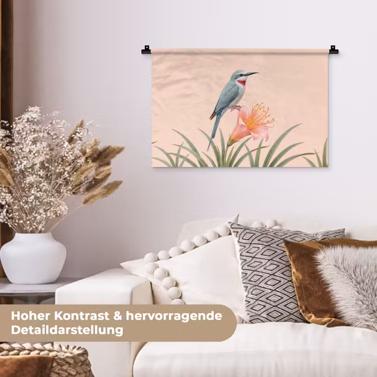 Vogel - Bloem - Natuur - Roze Wandkleed katoen klein -tsfeer1_DE