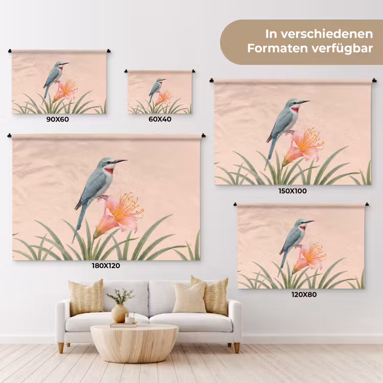 Vogel - Bloem - Natuur - Roze Wandkleed katoen klein -tsfeer8_DE