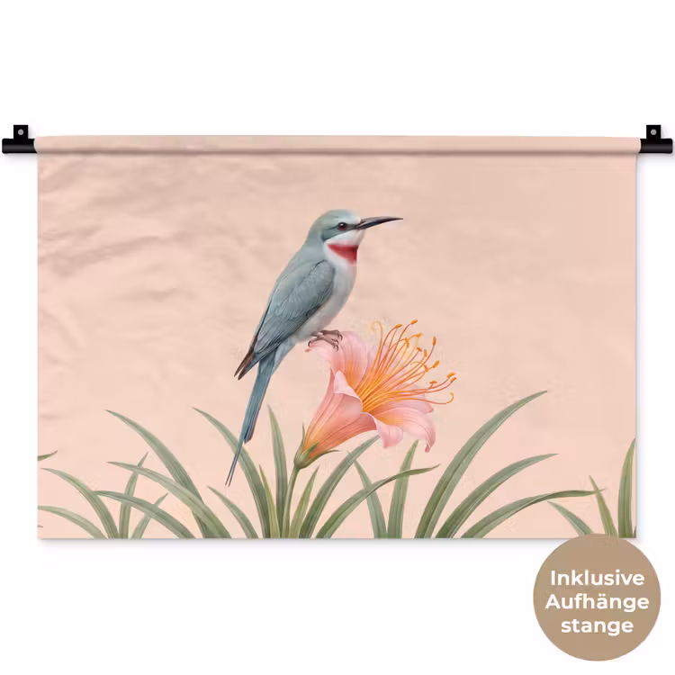 Vogel - Bloem - Natuur - Roze Wandkleed katoen klein -t3d_DE