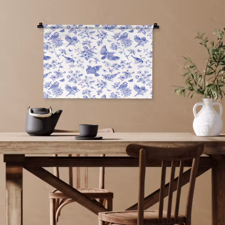 Birds - Flowers - Blue Wandkleed katoen klein 269 -sfeer6