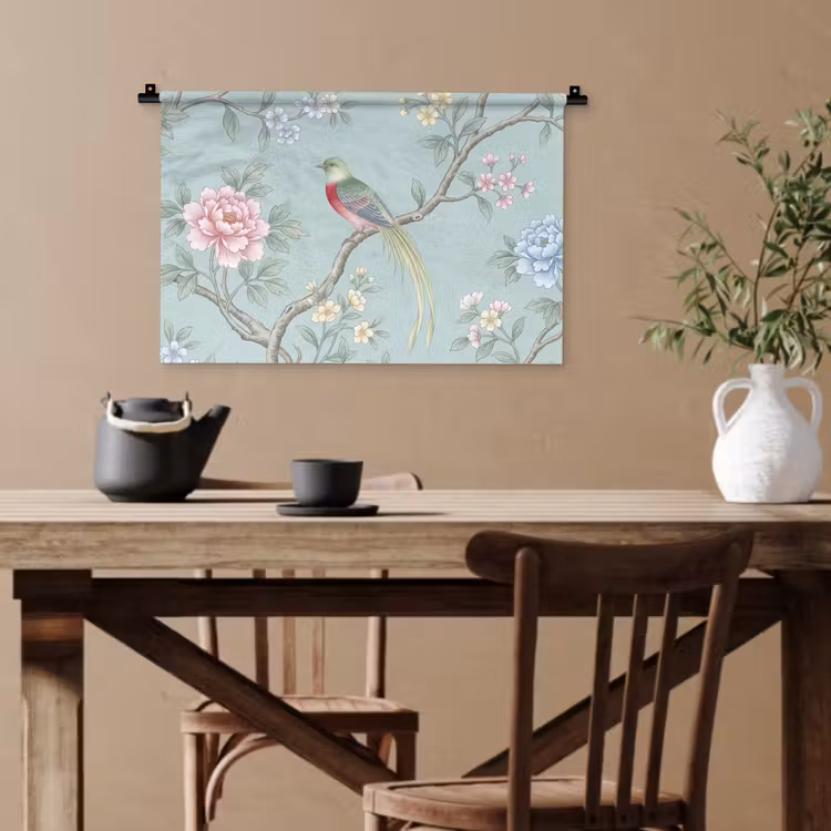 Vogel - Bloemen - Kleurrijk Wandkleed katoen klein -sfeer6