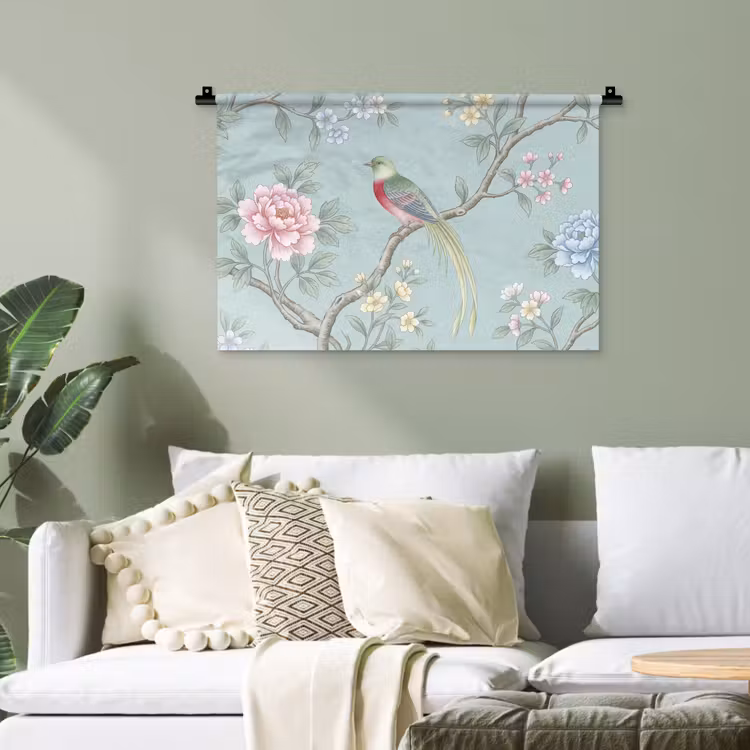 Vogel - Bloemen - Kleurrijk Wandkleed katoen klein -sfeer7
