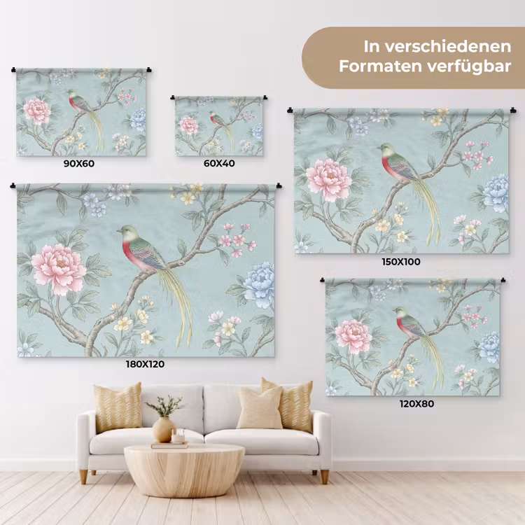Vogel - Bloemen - Kleurrijk Wandkleed katoen klein -tsfeer8_DE