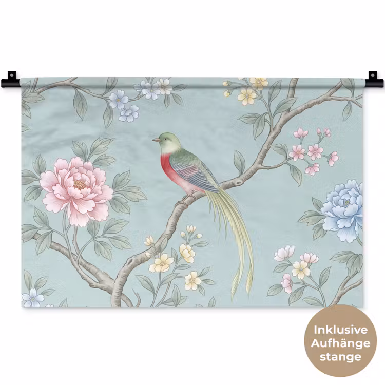 Vogel - Bloemen - Kleurrijk Wandkleed katoen klein -t3d_DE