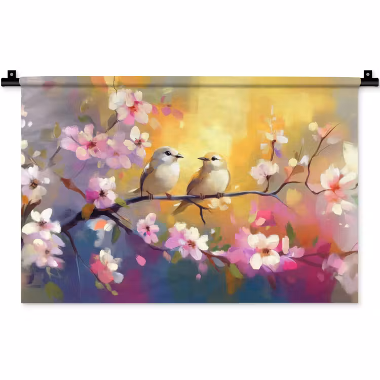 Vogels - Bloemen - Roze Wandkleed katoen klein -zz3d