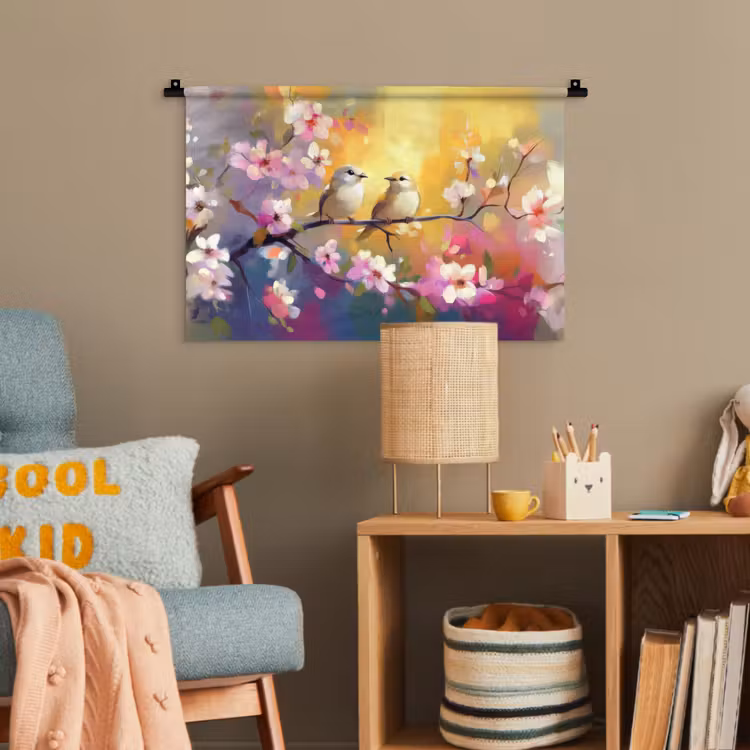 Vogels - Bloemen - Roze Wandkleed katoen klein -wsfeer4_kind