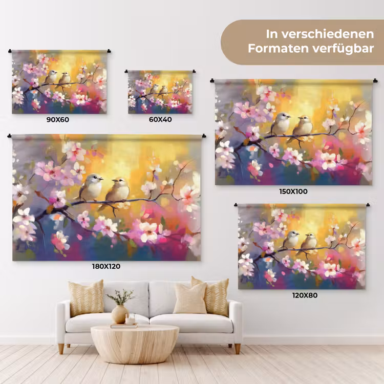 Vogels - Bloemen - Roze Wandkleed katoen klein -tsfeer8_DE