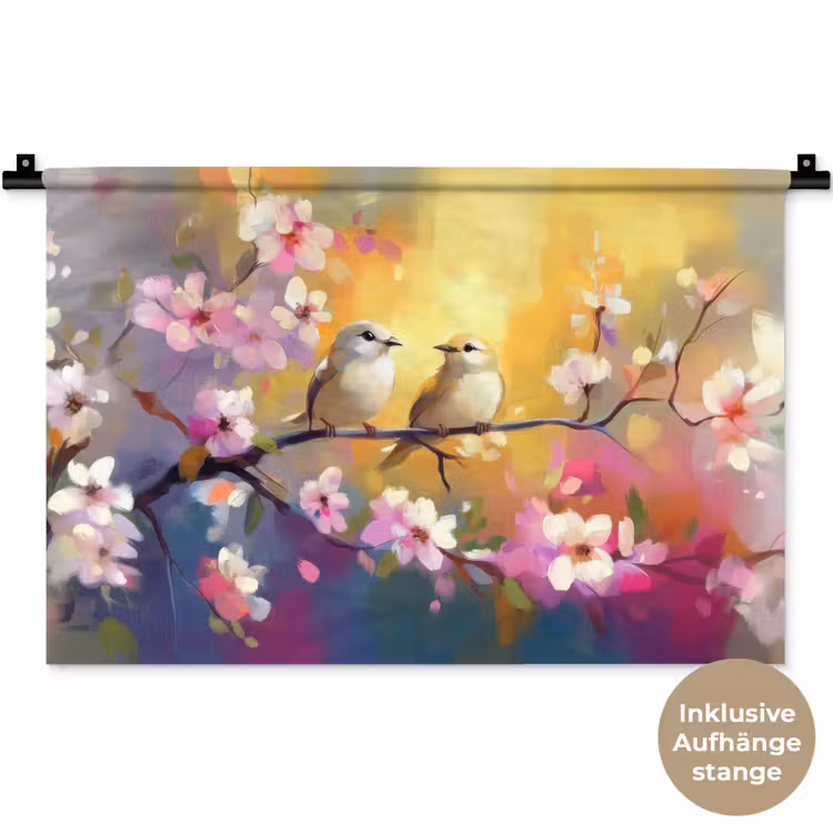 Vogels - Bloemen - Roze Wandkleed katoen klein -t3d_DE