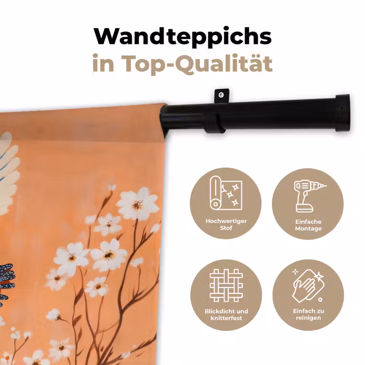Vogel - Bloesemtakken - Warm - Kleurrijk Wandkleed katoen klein -tsfeer2_DE