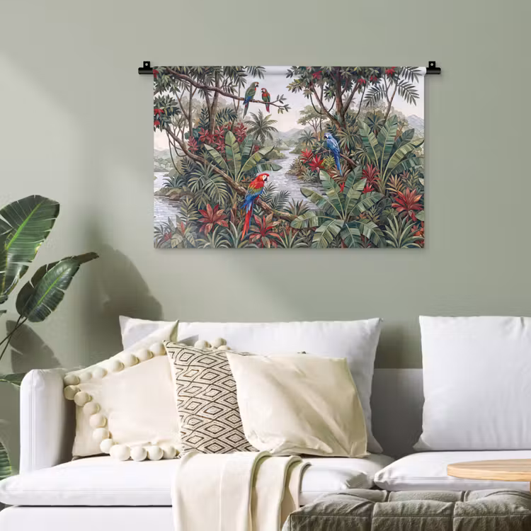 Vogel - Jungle - Natuur - Mozaïek - Groen Wandkleed katoen klein -sfeer7