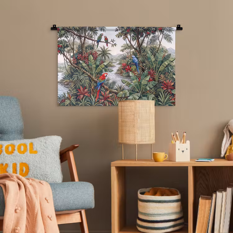 Vogel - Jungle - Natuur - Mozaïek - Groen Wandkleed katoen klein -wsfeer4_kind
