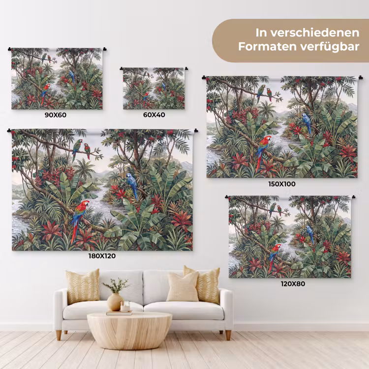 Vogel - Jungle - Natuur - Mozaïek - Groen Wandkleed katoen klein -tsfeer8_DE
