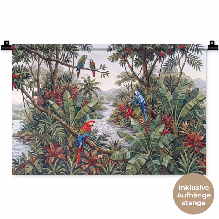 Vogel - Jungle - Natuur - Mozaïek - Groen Wandkleed katoen klein -t3d_DE