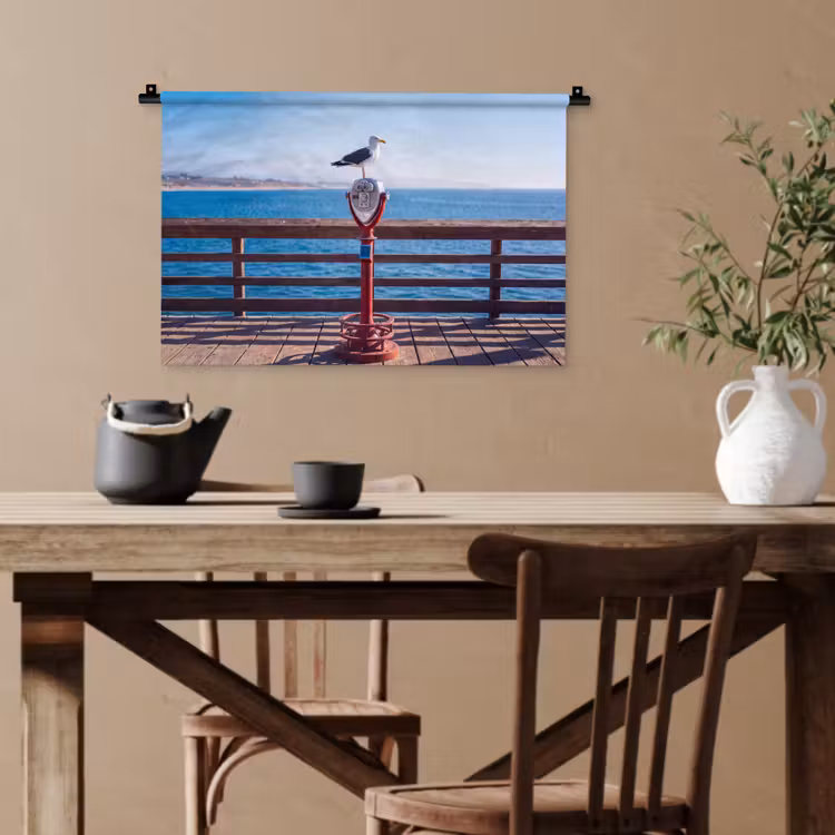 Vogel - Verrekijker - Kust - Zee - Blauw Wandkleed katoen klein -sfeer6