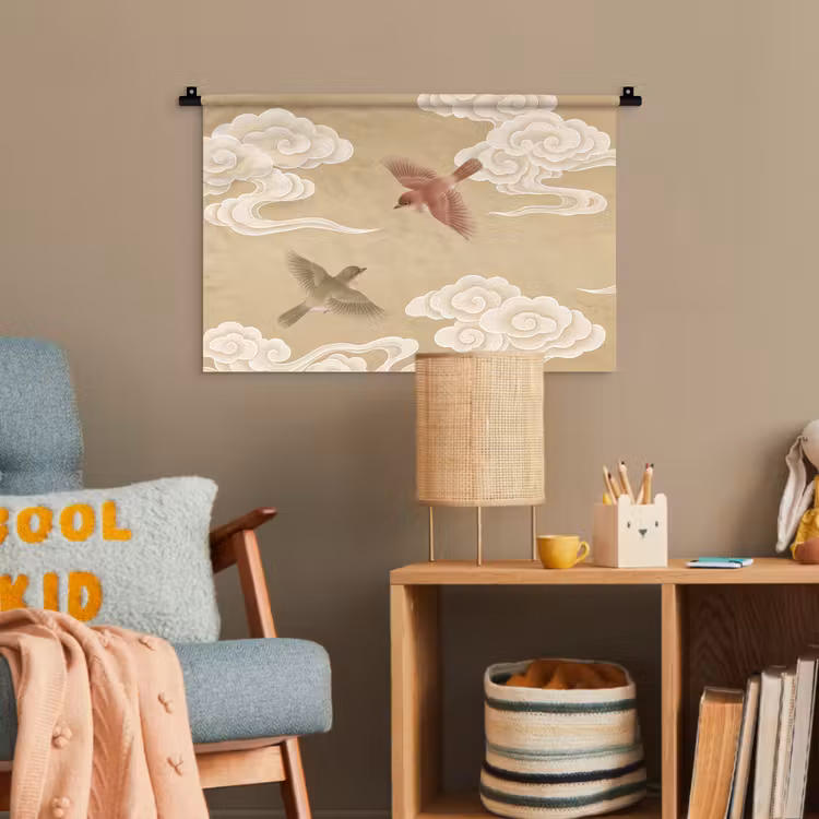 Vogels - Vliegen - Beige Wandkleed katoen klein -wsfeer4_kind
