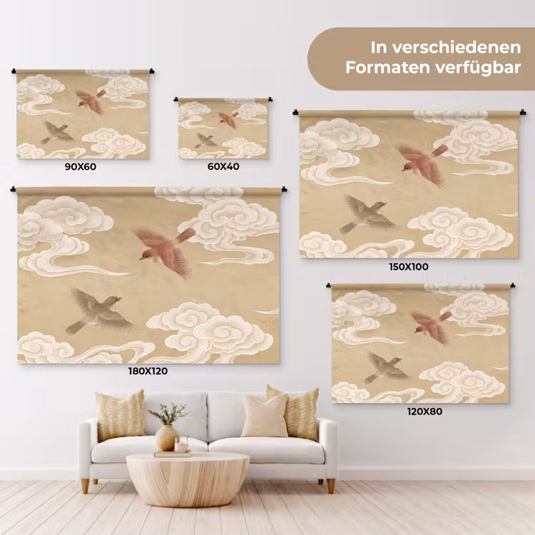Vogels - Vliegen - Beige Wandkleed katoen klein -tsfeer8_DE