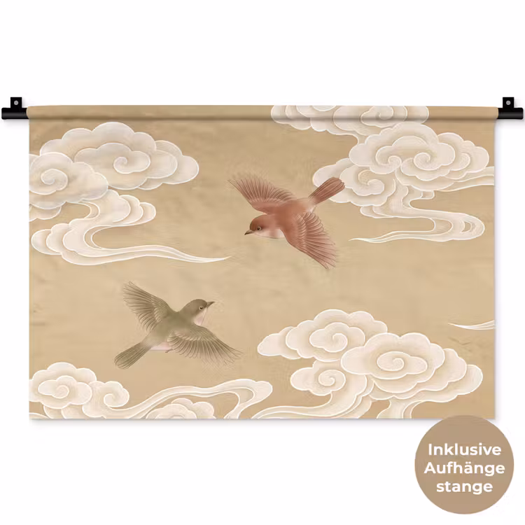 Vogels - Vliegen - Beige Wandkleed katoen klein -t3d_DE