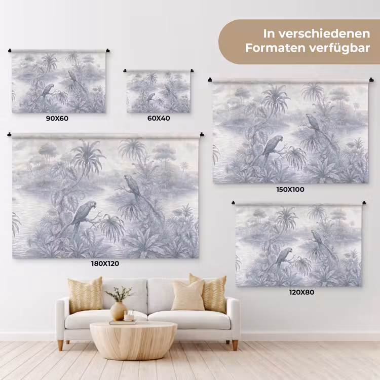 Vogel - Rivier - Tropisch - Illustratie - Blauw Wandkleed katoen klein -tsfeer8_DE