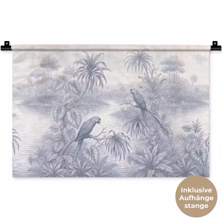 Vogel - Rivier - Tropisch - Illustratie - Blauw Wandkleed katoen klein -t3d_DE