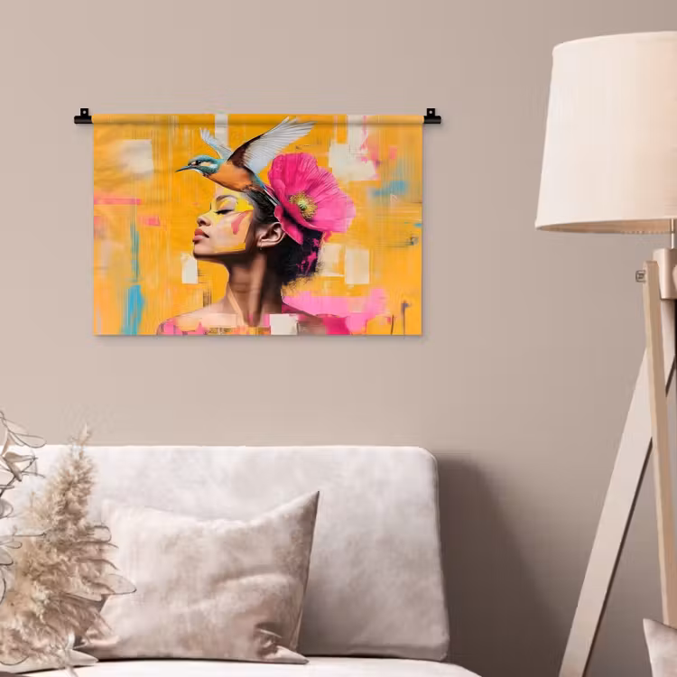 Vogel - Vrouw - Abstract - Bloem Wandkleed katoen klein -sfeer4